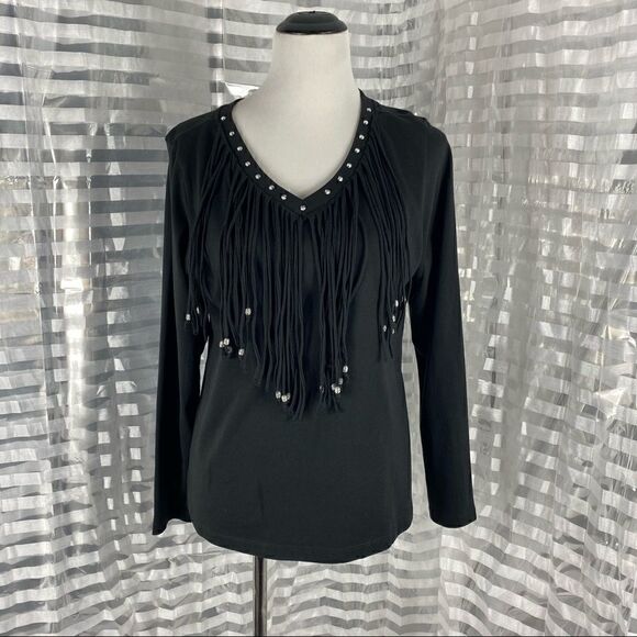 Back in the Saddle Black Beaded Fringe Top - Picture 2 of 7